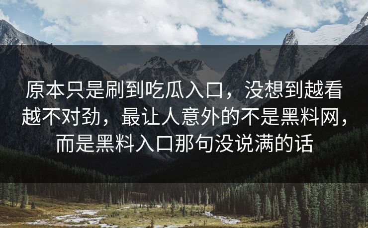 原本只是刷到吃瓜入口，没想到越看越不对劲，最让人意外的不是黑料网，而是黑料入口那句没说满的话