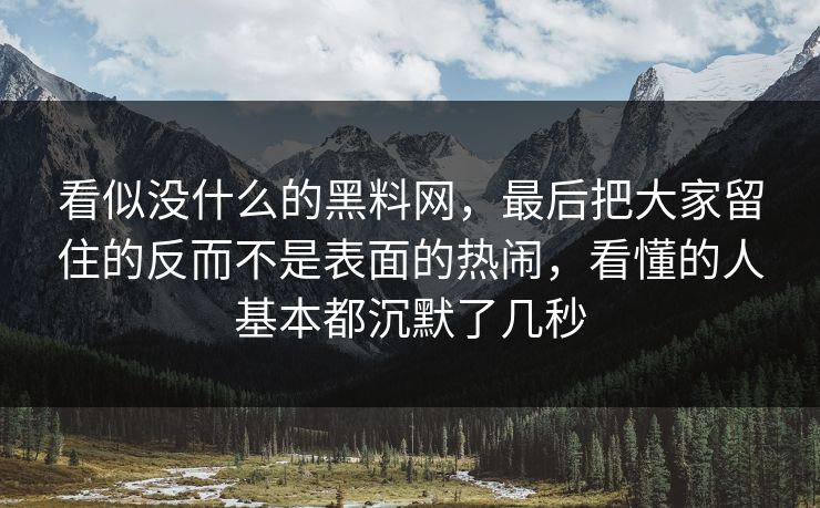 看似没什么的黑料网，最后把大家留住的反而不是表面的热闹，看懂的人基本都沉默了几秒